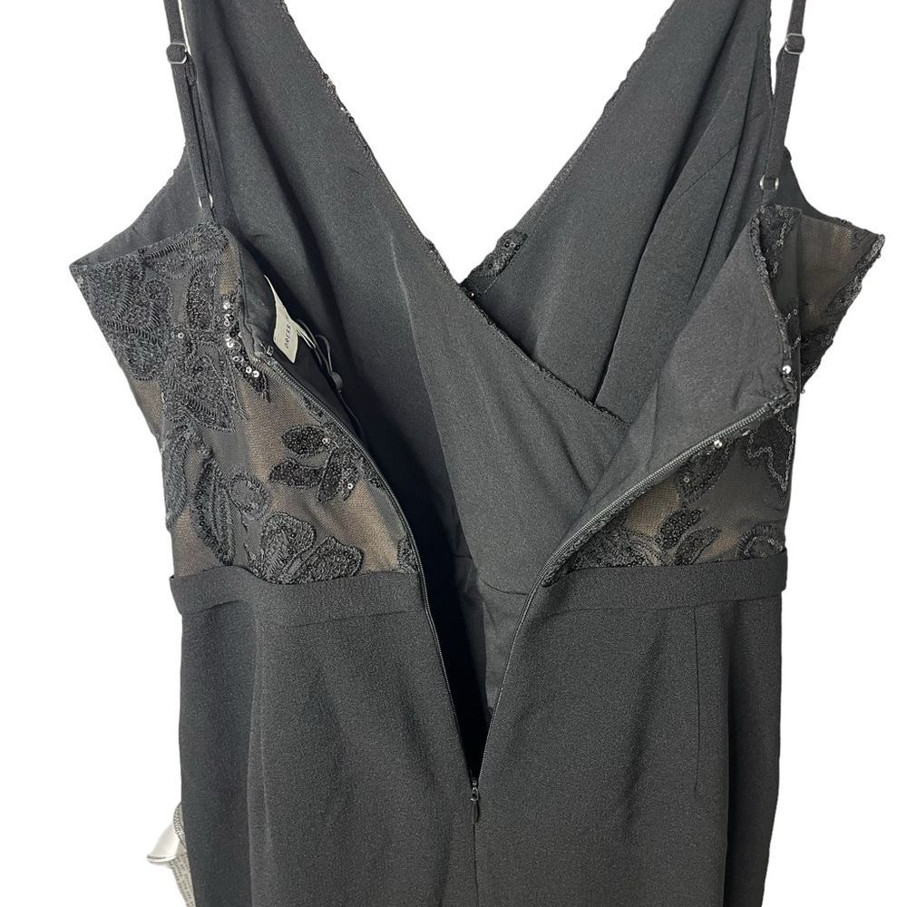 Dress The Population Giulia Dress Black Size Large Leg Slit Sequin Lace Top - Picture 6 of 10